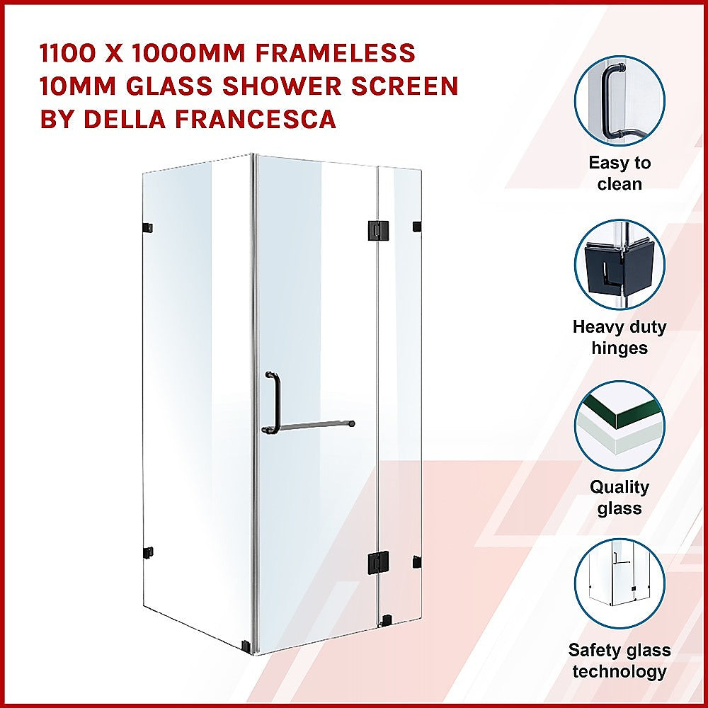 1100 x 1000mm Frameless 10mm Glass Shower Screen By Della Francesca 3