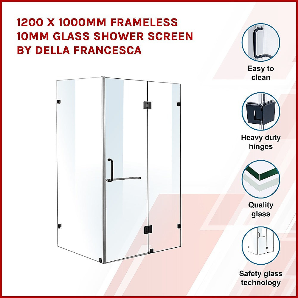 1200 x 1000mm Frameless 10mm Glass Shower Screen By Della Francesca 3