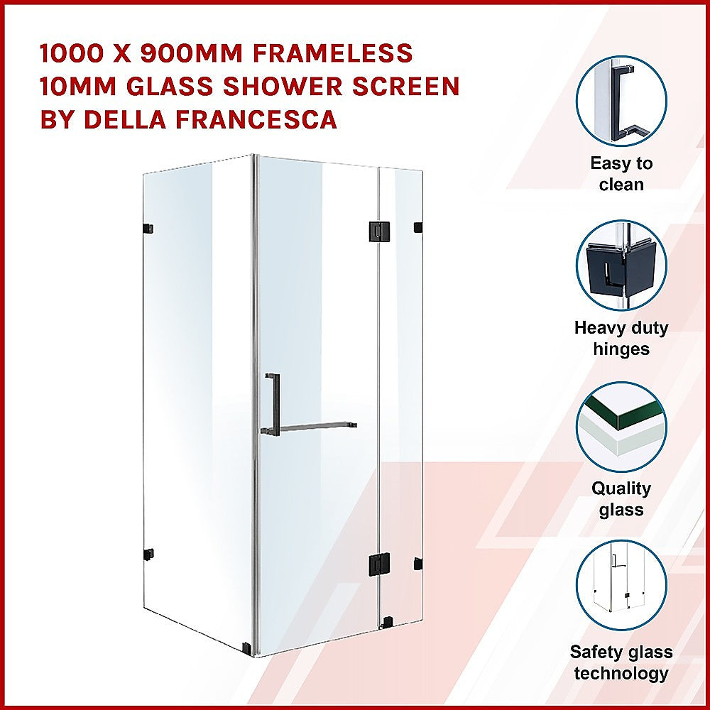 1000 x 900mm Frameless 10mm Glass Shower Screen By Della Francesca 3