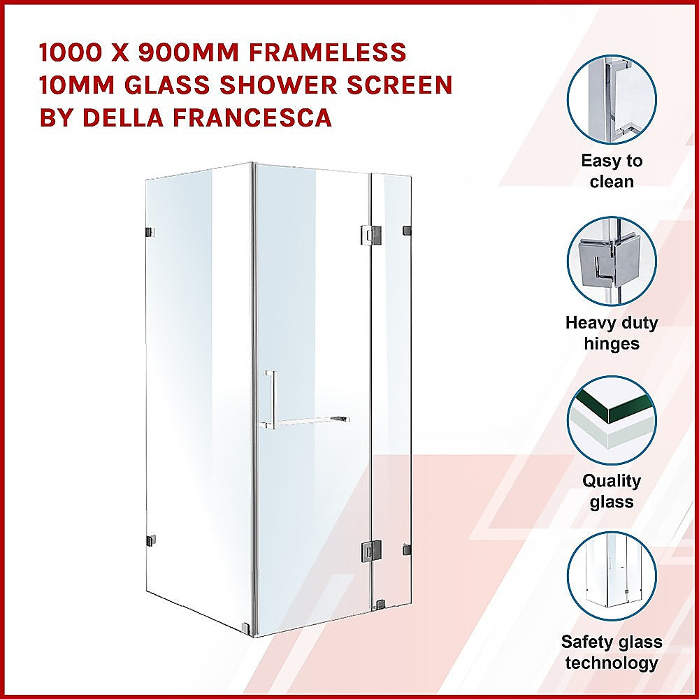 1000 x 900mm Frameless 10mm Glass Shower Screen By Della Francesca 3