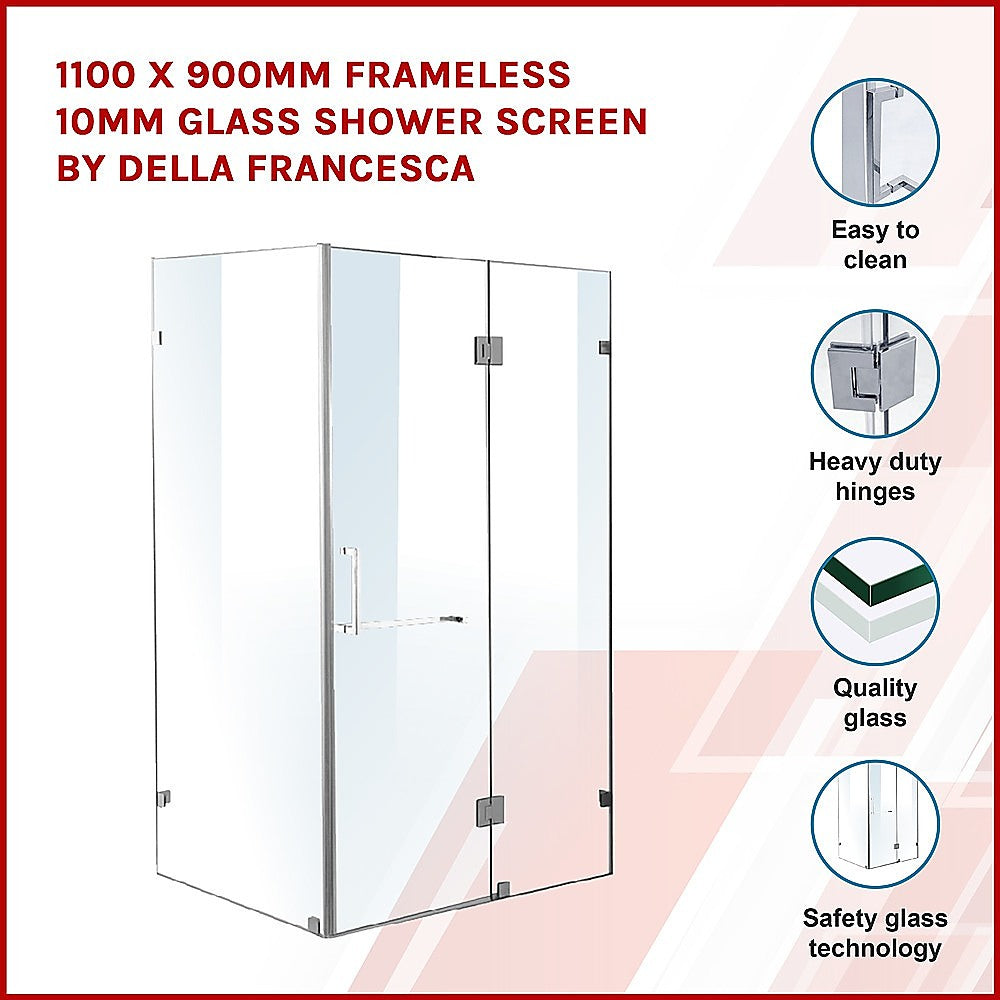 1100 x 900mm Frameless 10mm Glass Shower Screen By Della Francesca 3