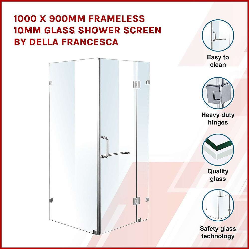 1000 x 900mm Frameless 10mm Glass Shower Screen By Della Francesca 3