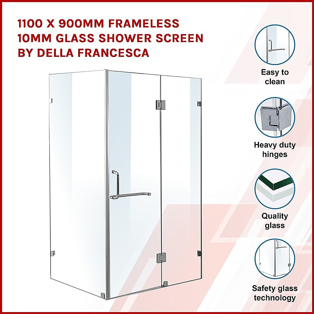1100 x 900mm Frameless 10mm Glass Shower Screen By Della Francesca 3