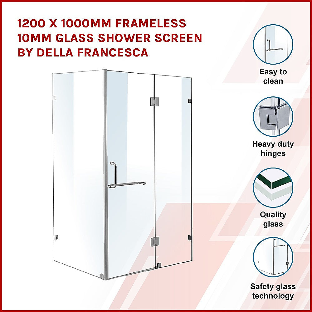 1200 x 1000mm Frameless 10mm Glass Shower Screen By Della Francesca 3