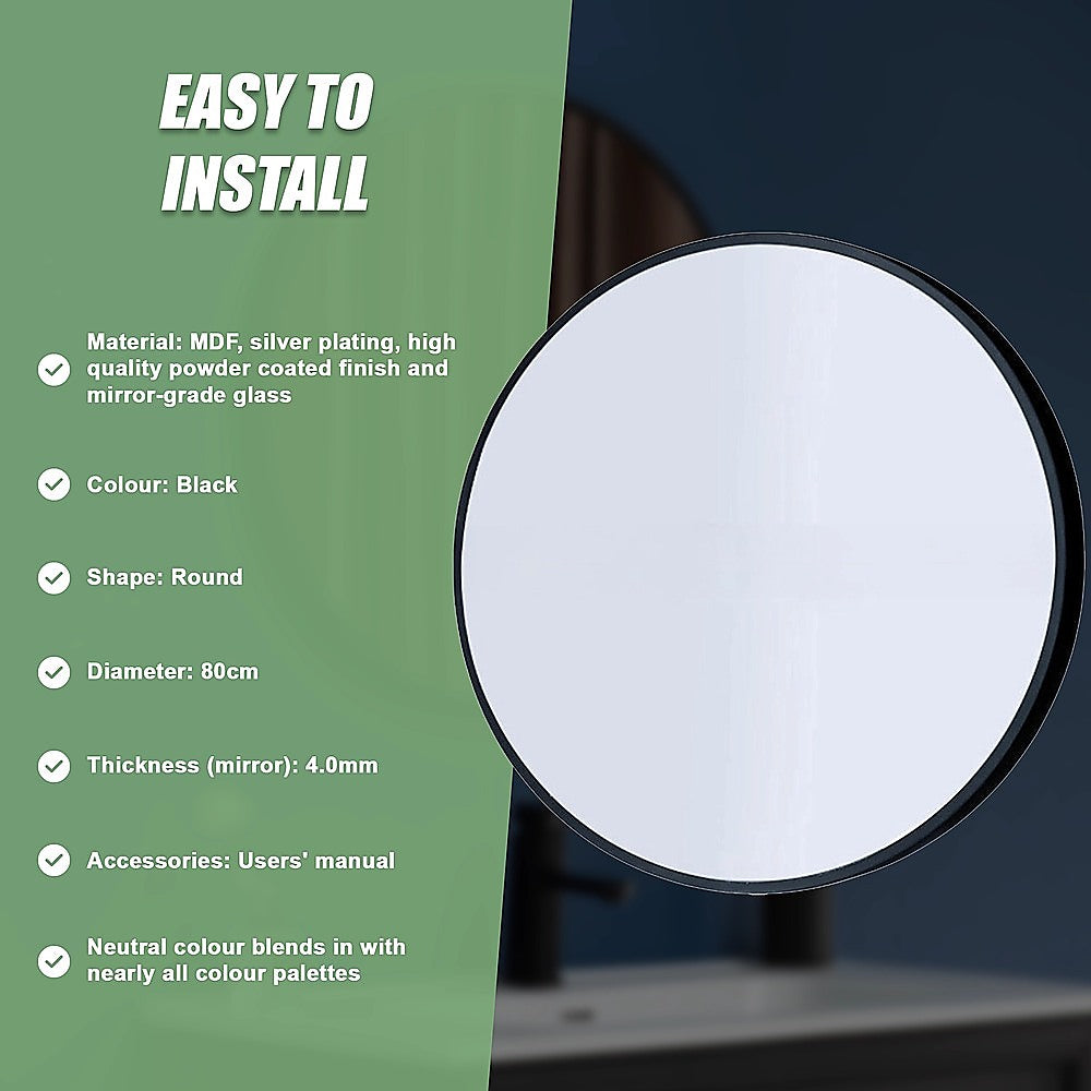 80cm Round Wall Mirror Bathroom Makeup Mirror by Della Francesca 10