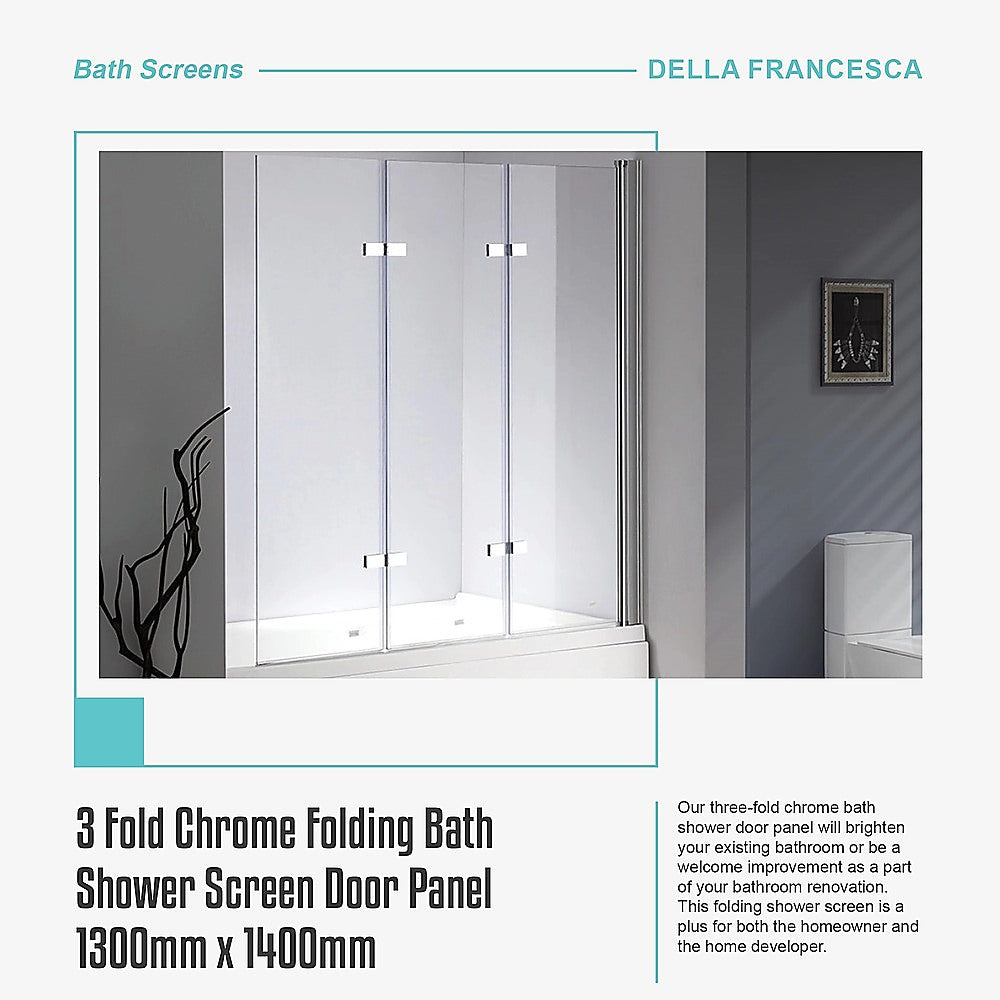 3 Fold Chrome Folding Bath Shower Screen Door Panel 1300mm x 1400mm 7
