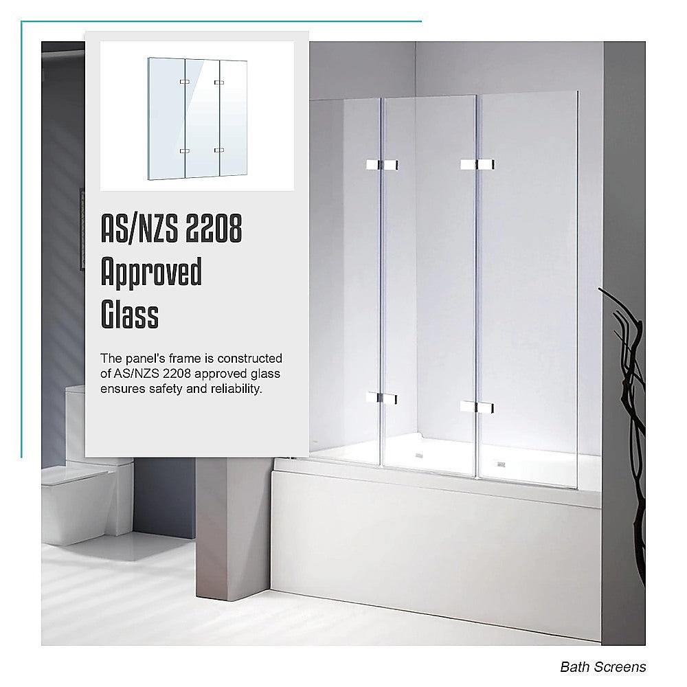 3 Fold Chrome Folding Bath Shower Screen Door Panel 1300mm x 1400mm 8