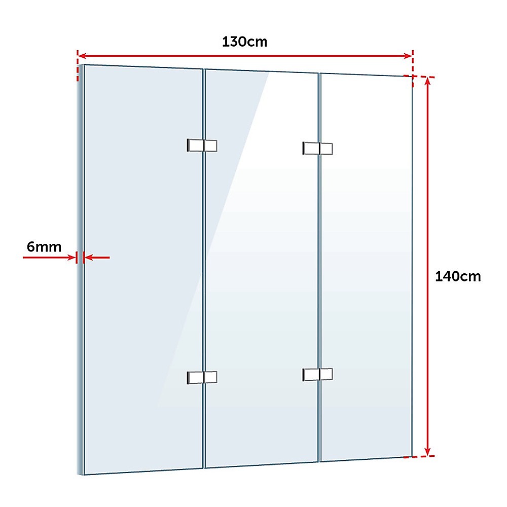 3 Fold Chrome Folding Bath Shower Screen Door Panel 1300mm x 1400mm 10