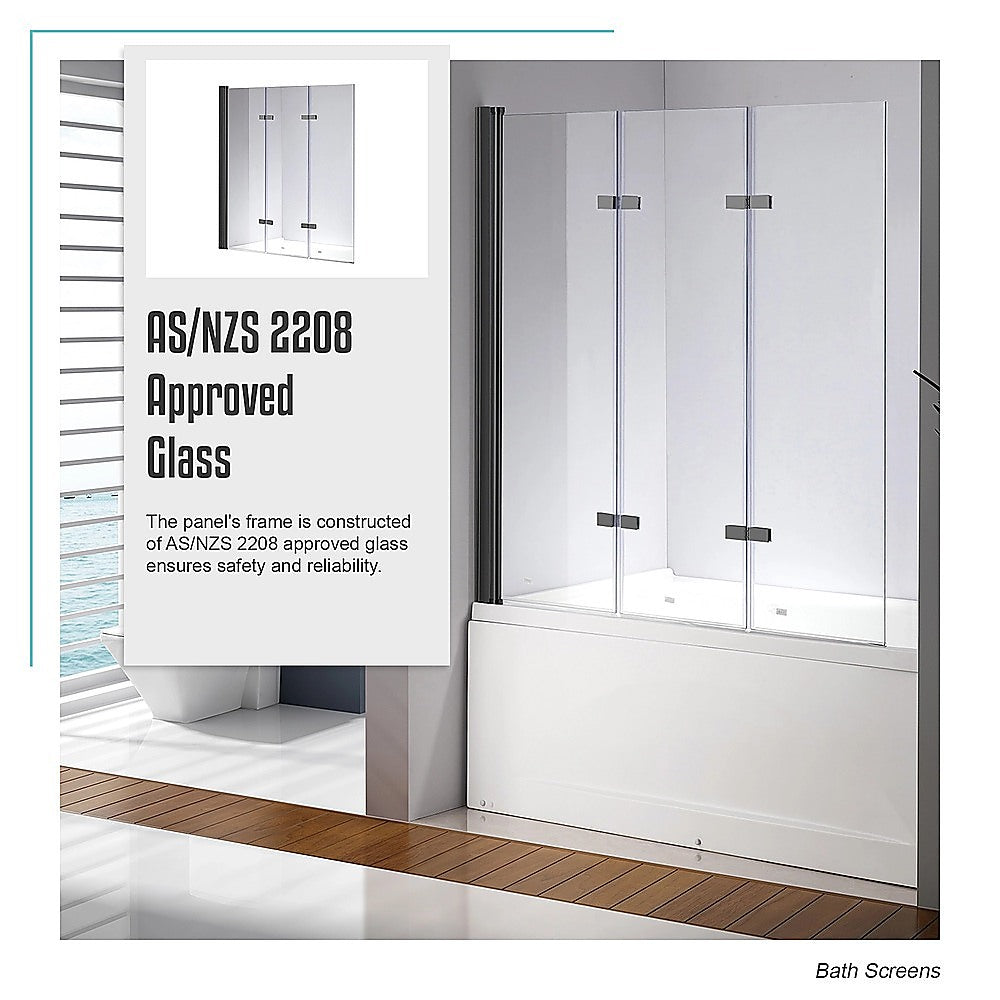 3 Fold Black Folding Bath Shower Screen Door Panel 1300mm x 1400mm 8