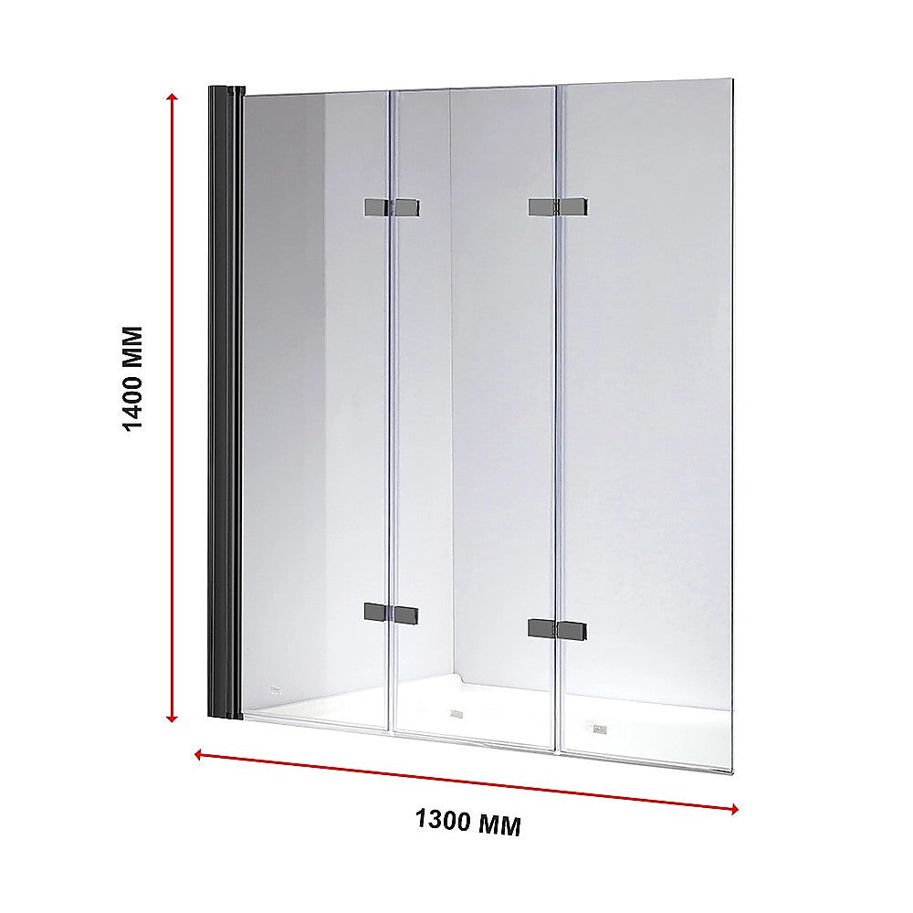 3 Fold Black Folding Bath Shower Screen Door Panel 1300mm x 1400mm 10