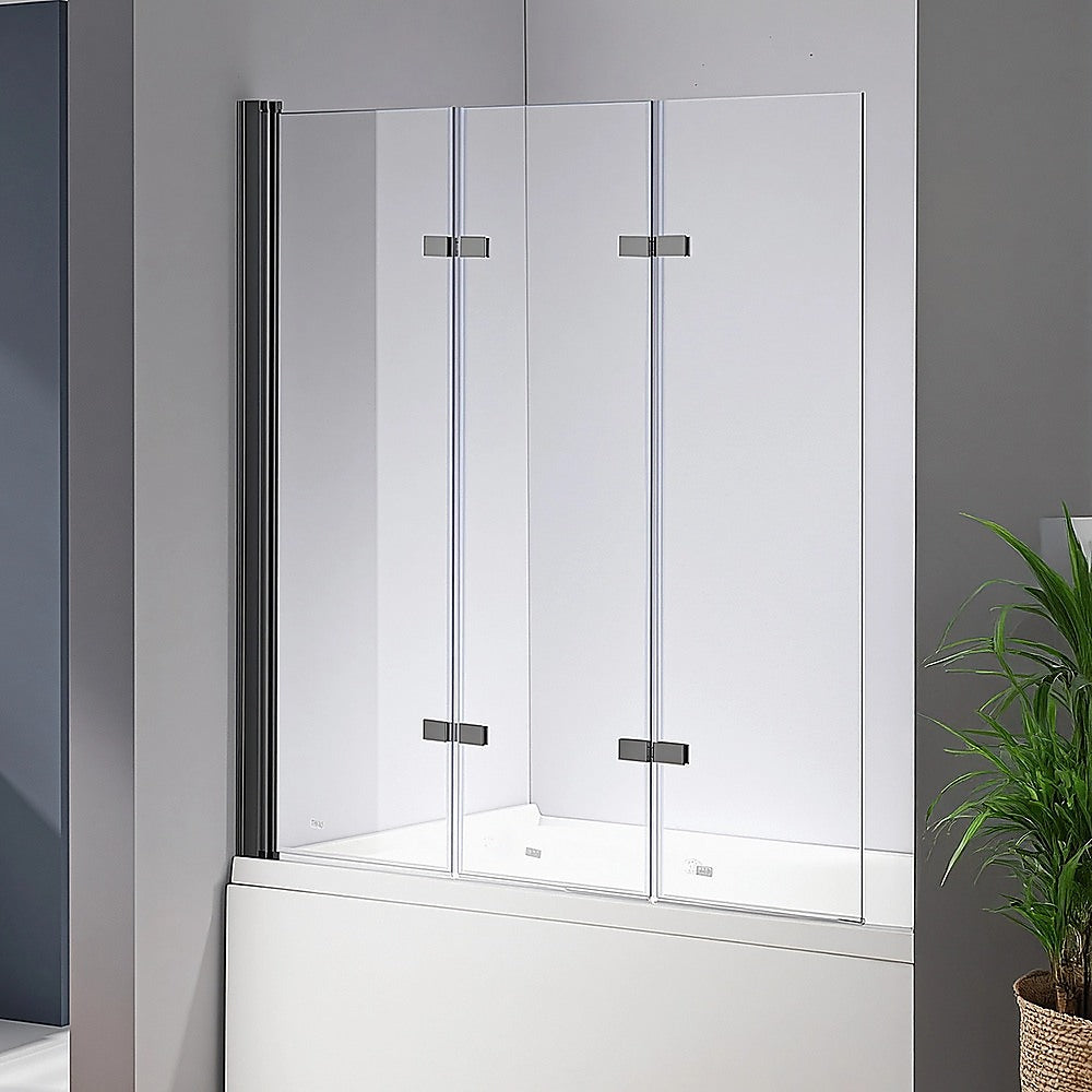 3 Fold Black Folding Bath Shower Screen Door Panel 1300mm x 1400mm 4