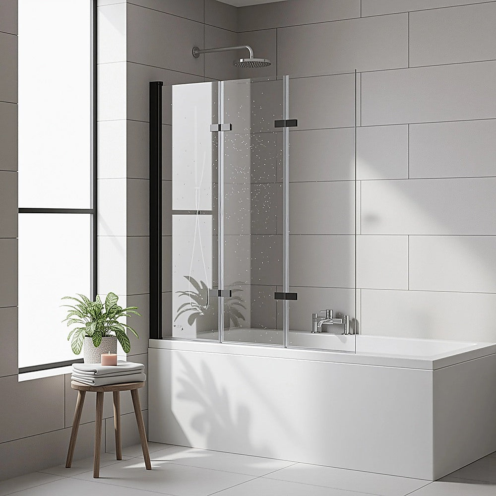 3 Fold Black Folding Bath Shower Screen Door Panel 1300mm x 1400mm 6