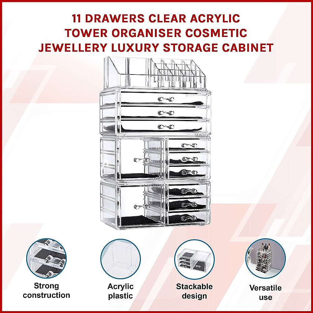 11 Drawers Clear Acrylic Tower Organiser Cosmetic jewellery Luxury Storage Cabinet 3