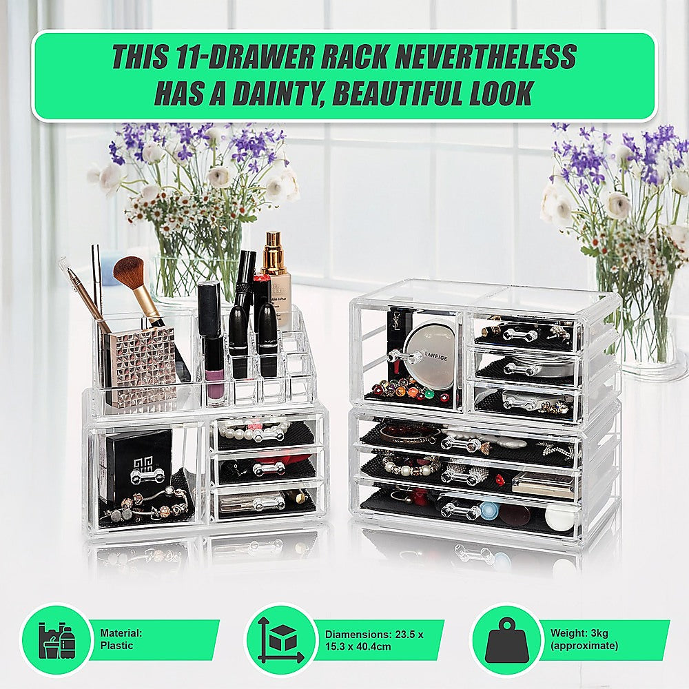 11 Drawers Clear Acrylic Tower Organiser Cosmetic jewellery Luxury Storage Cabinet 9
