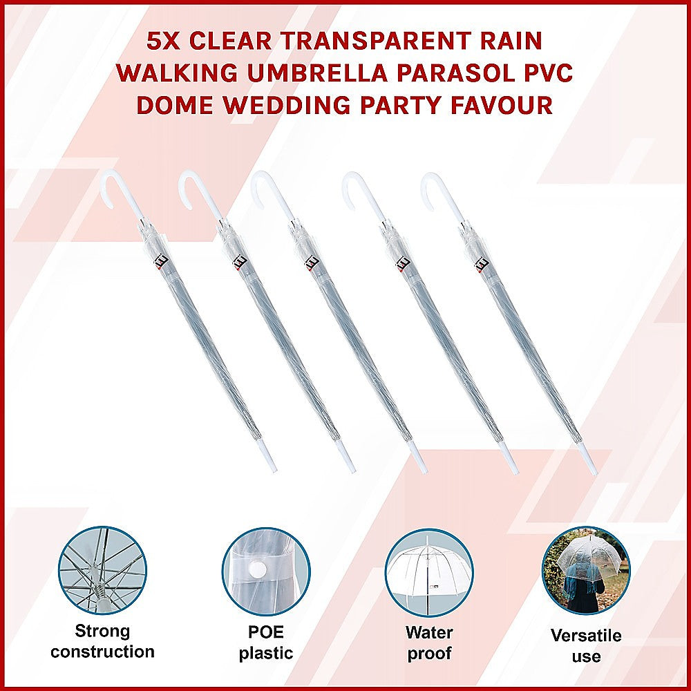 5x Clear Transparent Rain Walking Umbrella Parasol PVC Dome Wedding Party Favour 3