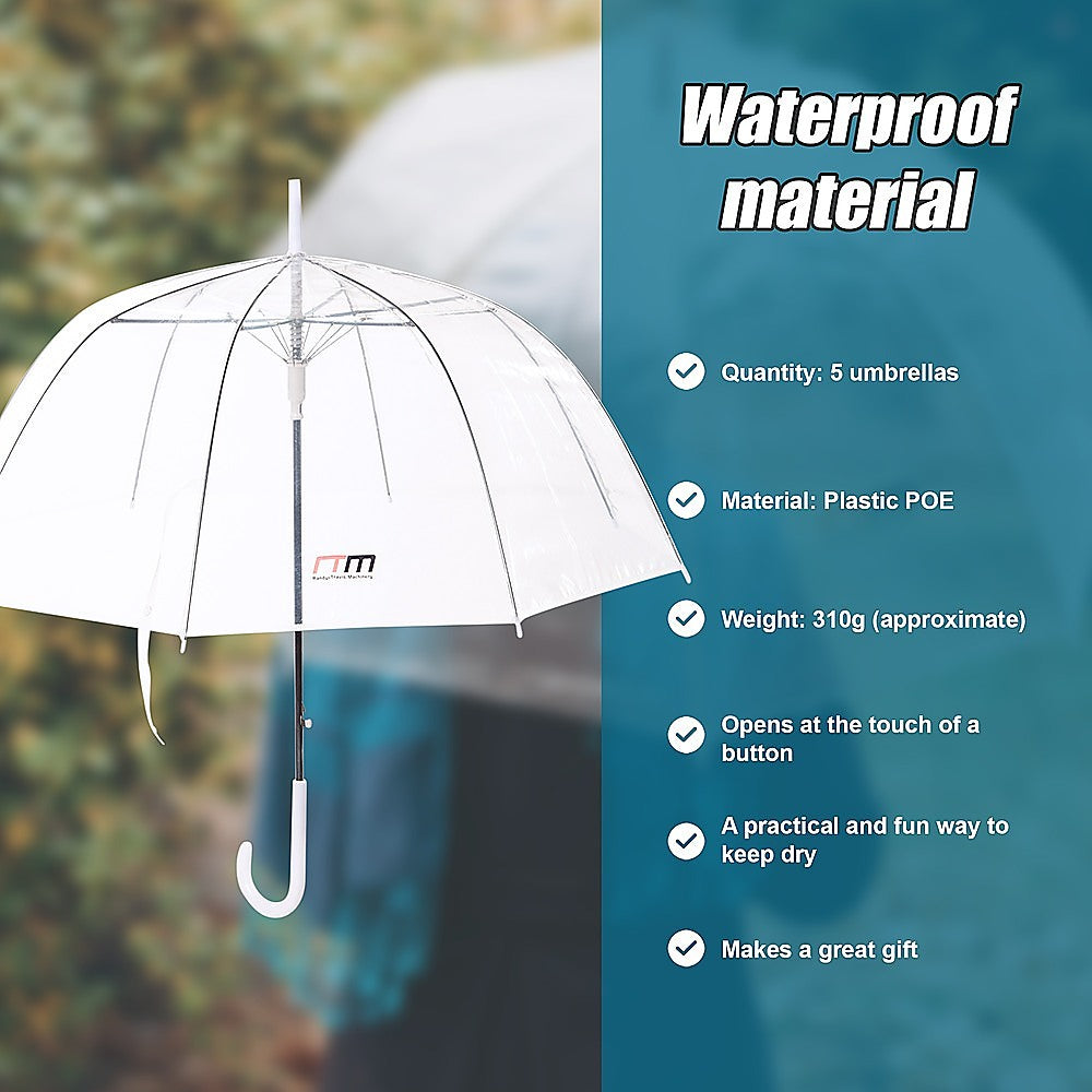 5x Clear Transparent Rain Walking Umbrella Parasol PVC Dome Wedding Party Favour 8