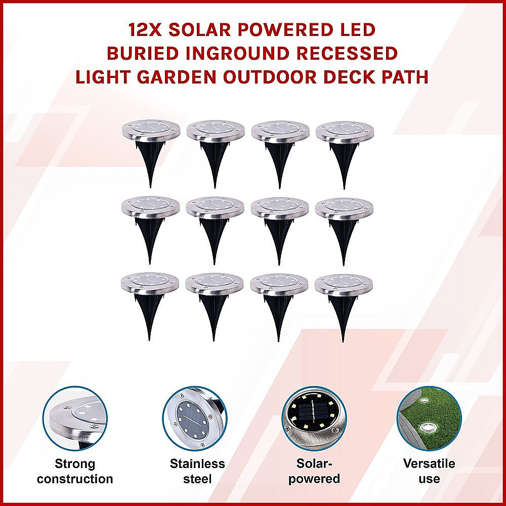 12x Solar Powered LED Buried Inground Recessed Light Garden Outdoor Deck Path 3
