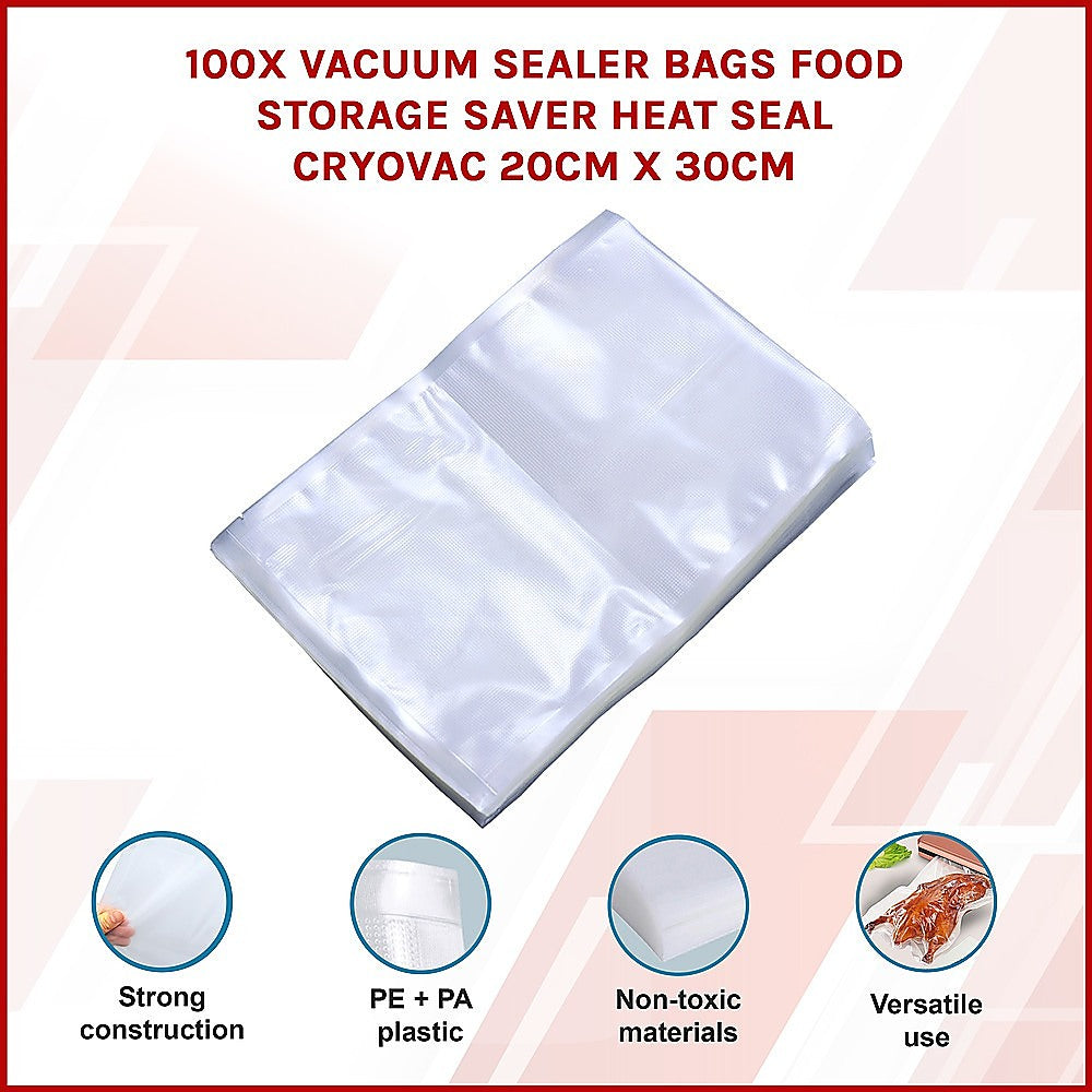 100x Vacuum Sealer Bags Food Storage Saver Heat Seal Cryovac 20cm x 30cm 3