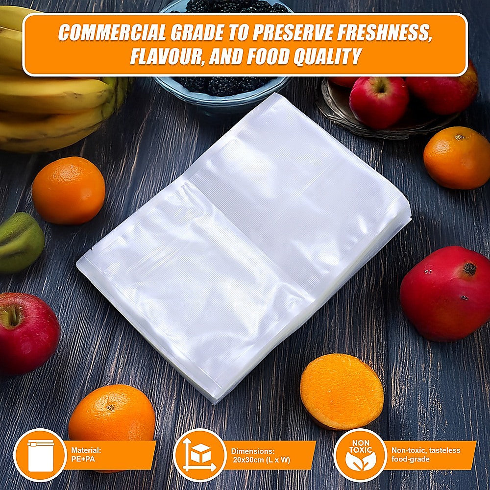 100x Vacuum Sealer Bags Food Storage Saver Heat Seal Cryovac 20cm x 30cm 9