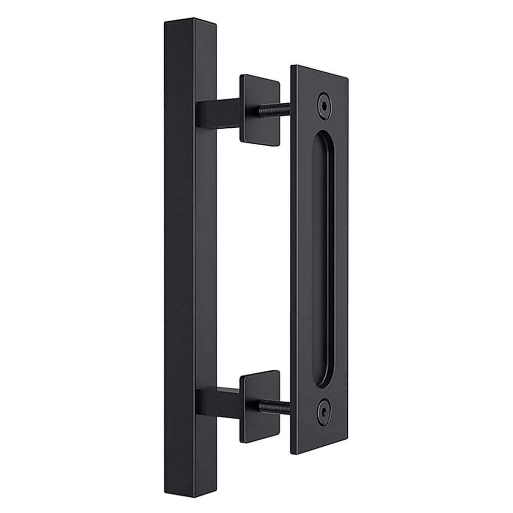 12" Square Pull and Flush Door Handle Set Black Barn Door Hardware 5