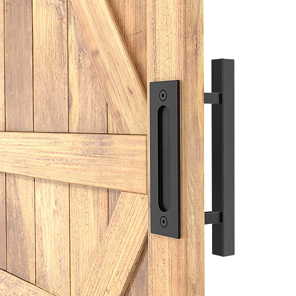 12" Square Pull and Flush Door Handle Set Black Barn Door Hardware 7