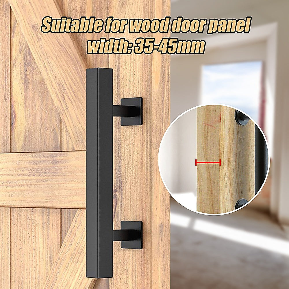 12" Square Pull and Flush Door Handle Set Black Barn Door Hardware 8