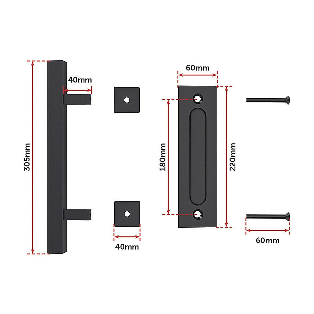 12" Square Pull and Flush Door Handle Set Black Barn Door Hardware 11