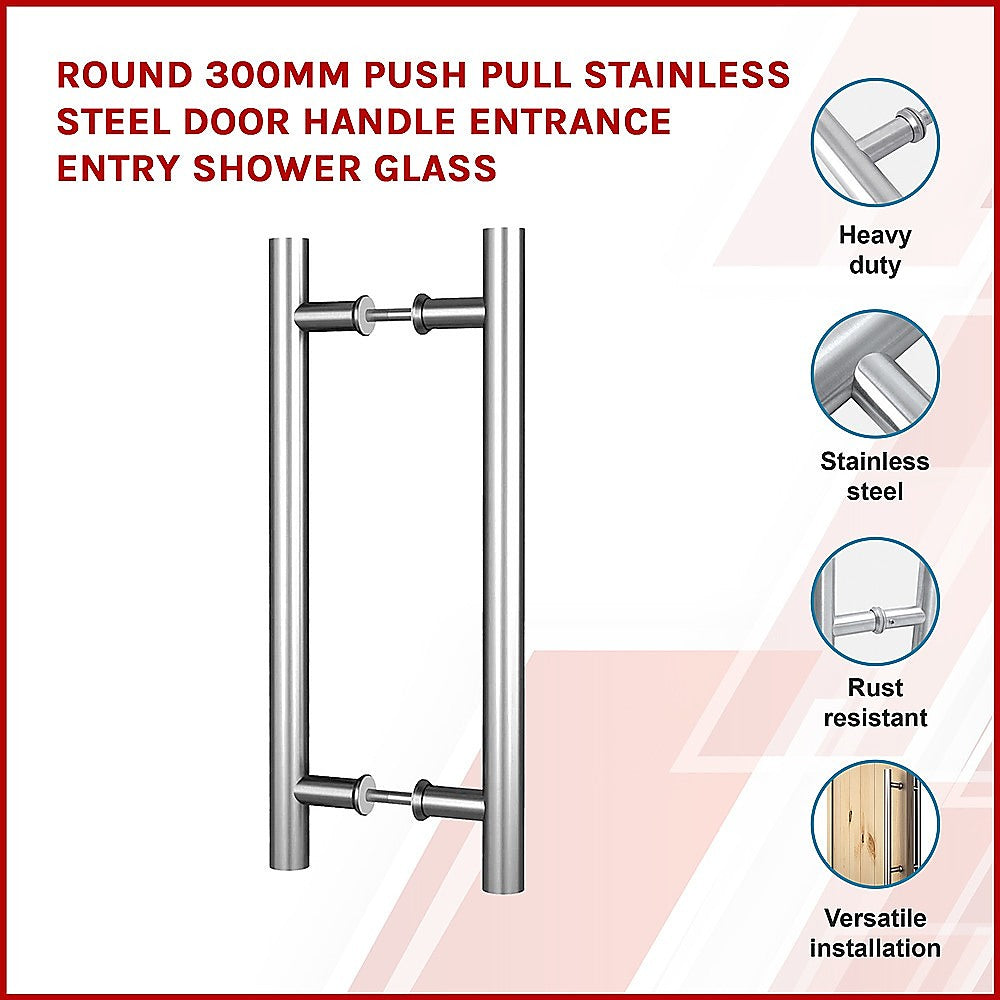 Round 300mm Push Pull Stainless Steel Door Handle Entrance Entry Shower Glass 3
