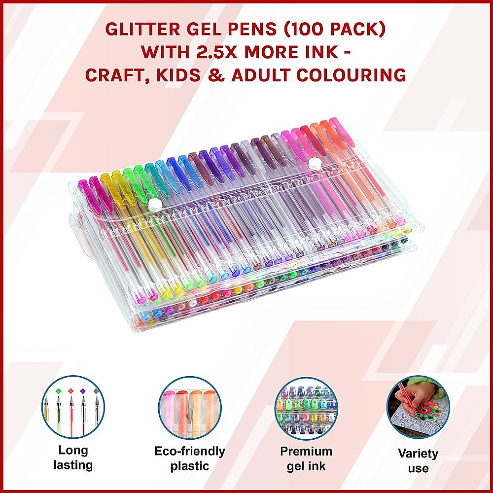 Glitter Gel Pens (100 pack) with 2.5X More Ink - Craft, Kids & Adult Colouring 3