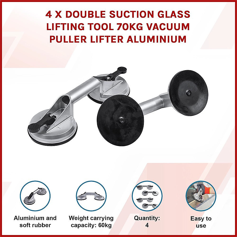4 x Double Suction Glass Lifting Tool 70kg Vacuum Puller Lifter Aluminium 3