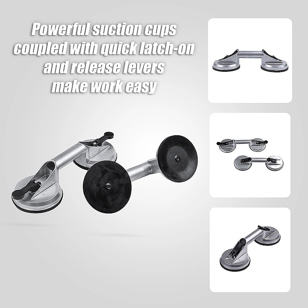 4 x Double Suction Glass Lifting Tool 70kg Vacuum Puller Lifter Aluminium 8