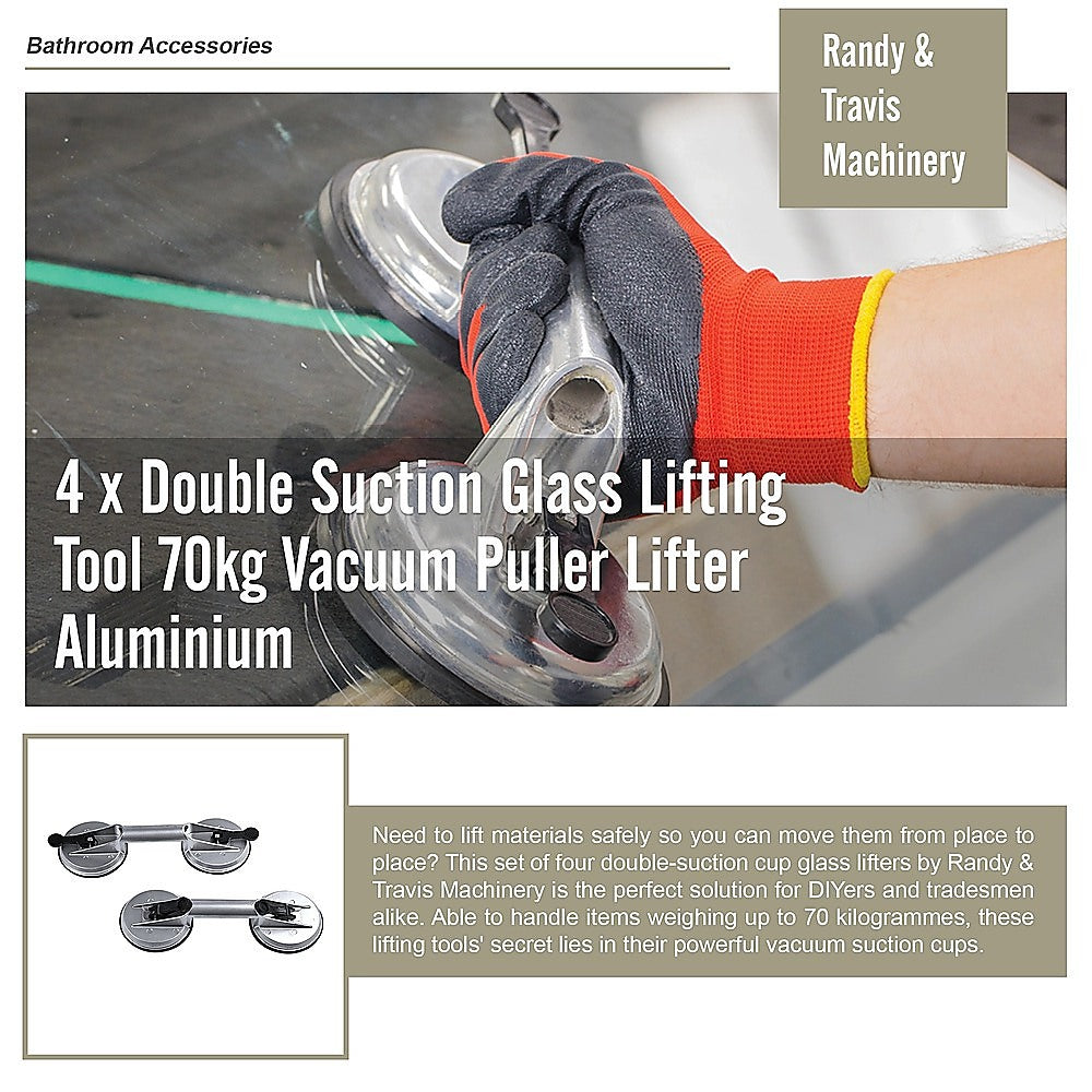 4 x Double Suction Glass Lifting Tool 70kg Vacuum Puller Lifter Aluminium 9