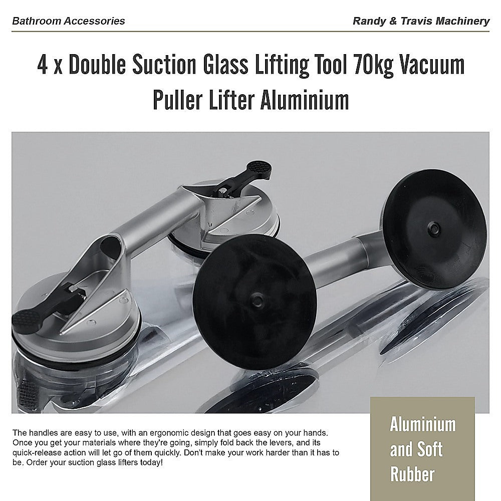 4 x Double Suction Glass Lifting Tool 70kg Vacuum Puller Lifter Aluminium 10