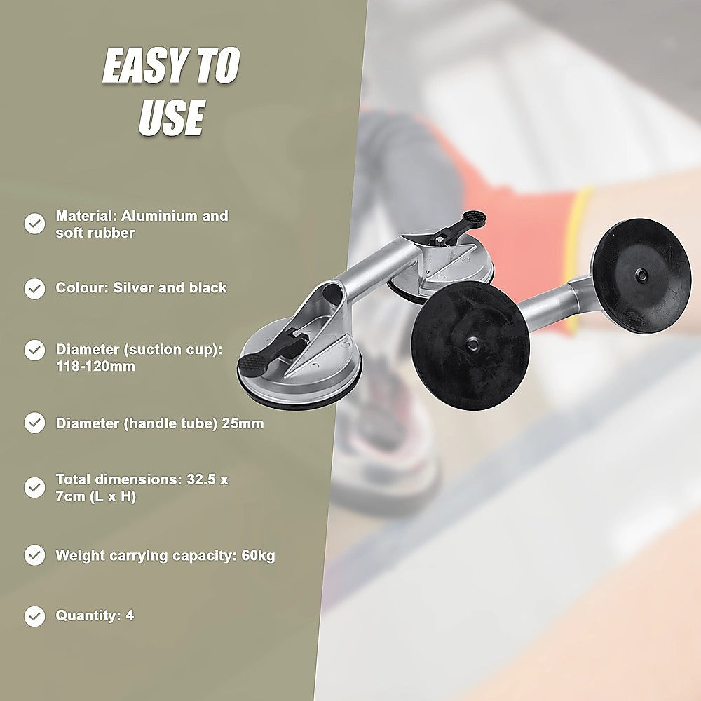 4 x Double Suction Glass Lifting Tool 70kg Vacuum Puller Lifter Aluminium 11