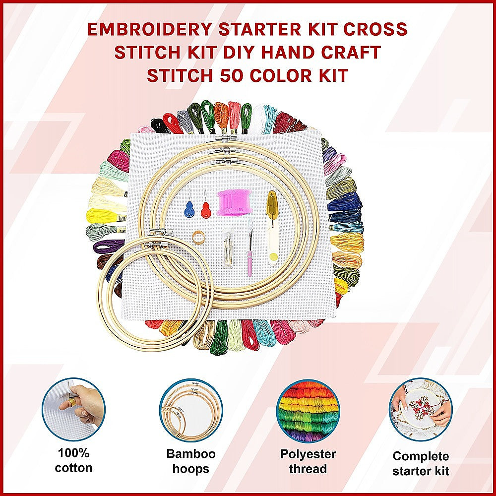 Embroidery Starter Kit Cross Stitch Kit DIY Hand Craft Stitch 50 Colour Kit 3