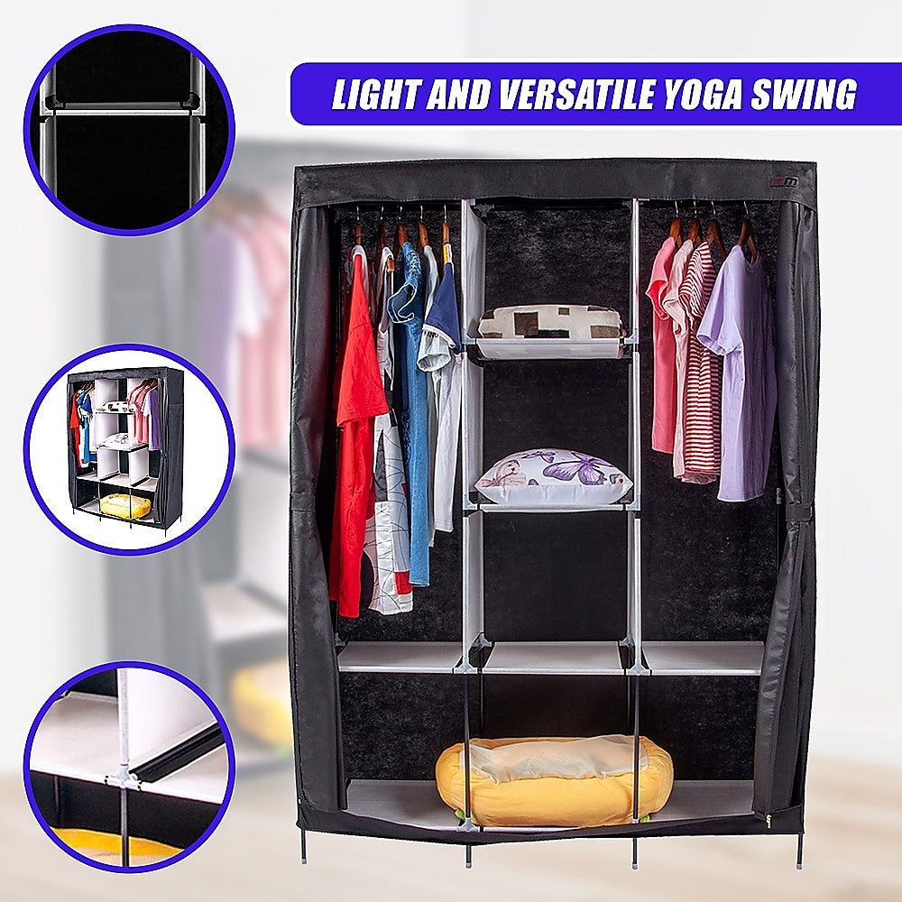 Large Portable Clothes Closet Canvas Wardrobe Storage Organizer with Shelves 7