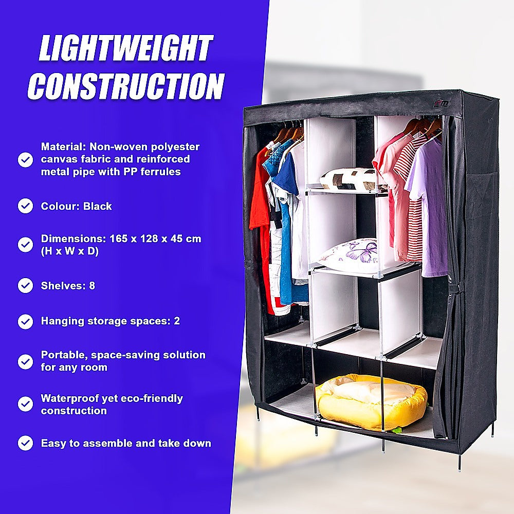 Large Portable Clothes Closet Canvas Wardrobe Storage Organizer with Shelves 9