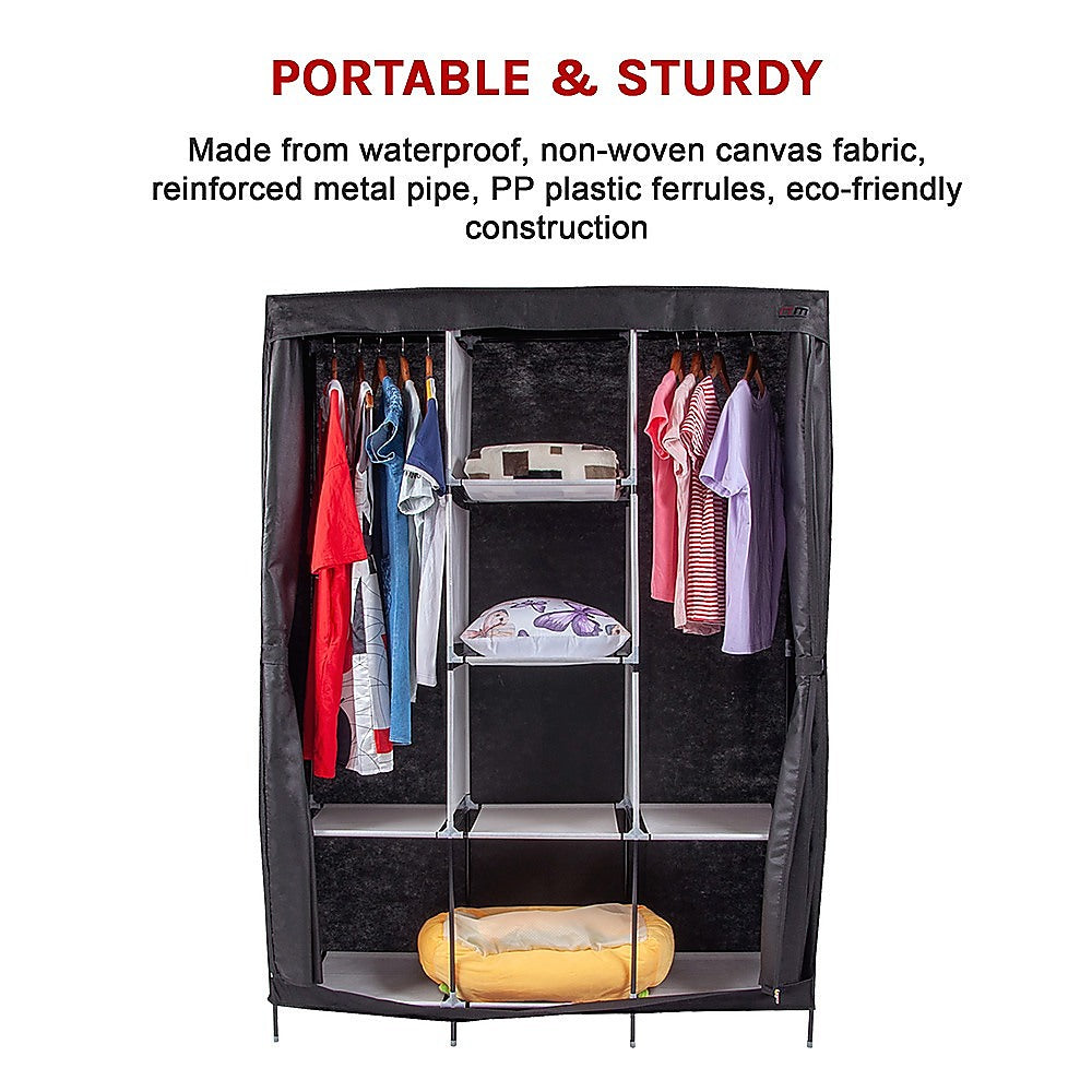 Large Portable Clothes Closet Canvas Wardrobe Storage Organizer with Shelves 10