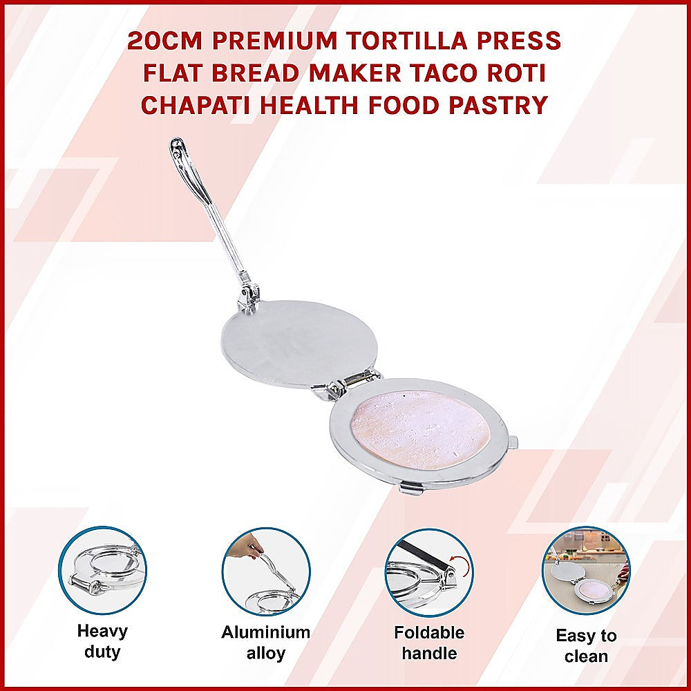 20cm Premium Tortilla Press Flat Bread Maker Taco Roti Chapati Health Food Pastry 3