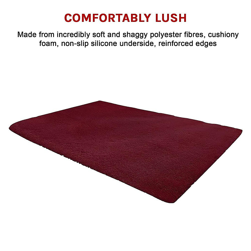 230x200cm Floor Rugs Large Shaggy Rug Area Carpet Bedroom Living Room Mat - Burgundy 7
