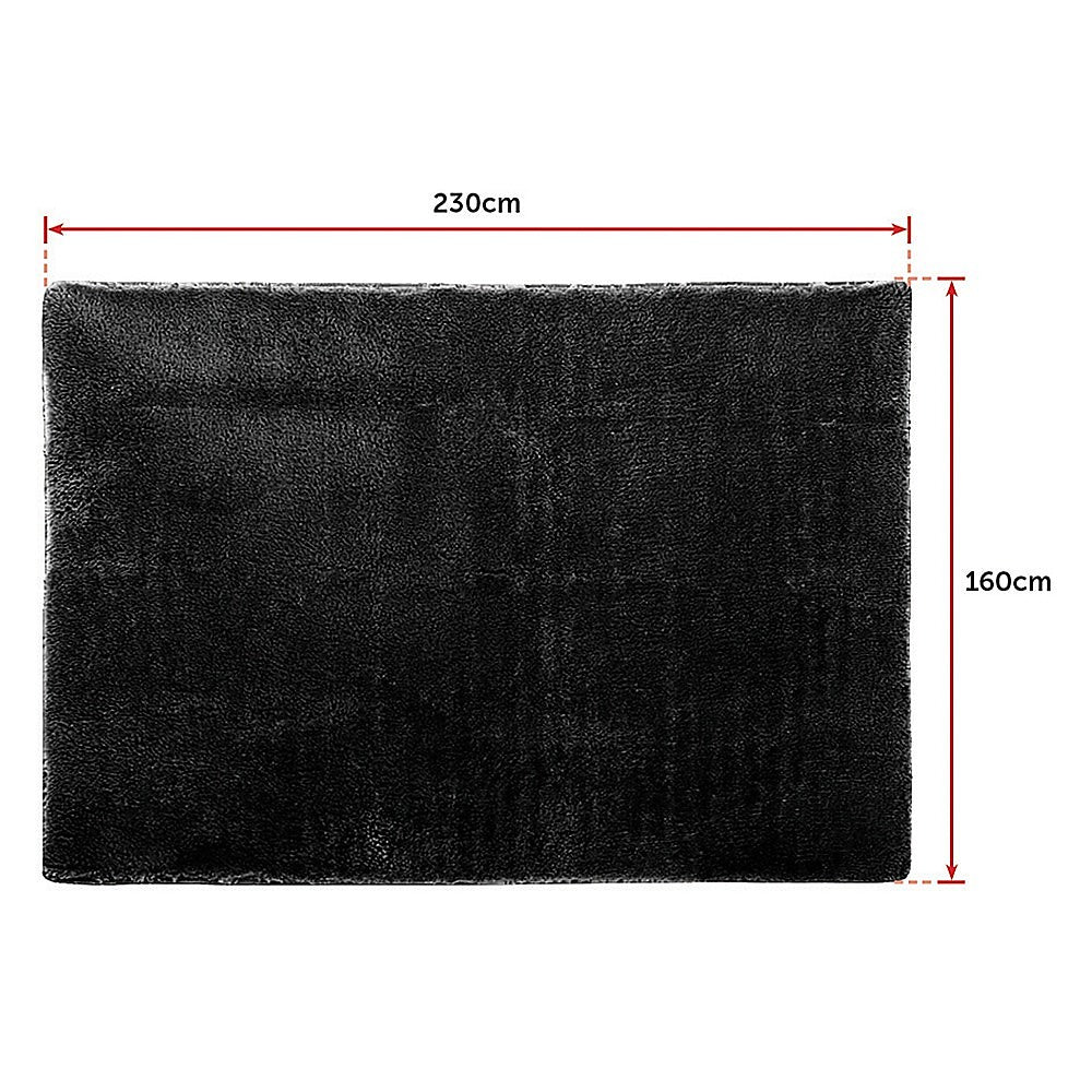 230x160cm Floor Rugs Large Shaggy Rug Area Carpet Bedroom Living Room Mat - Black 8