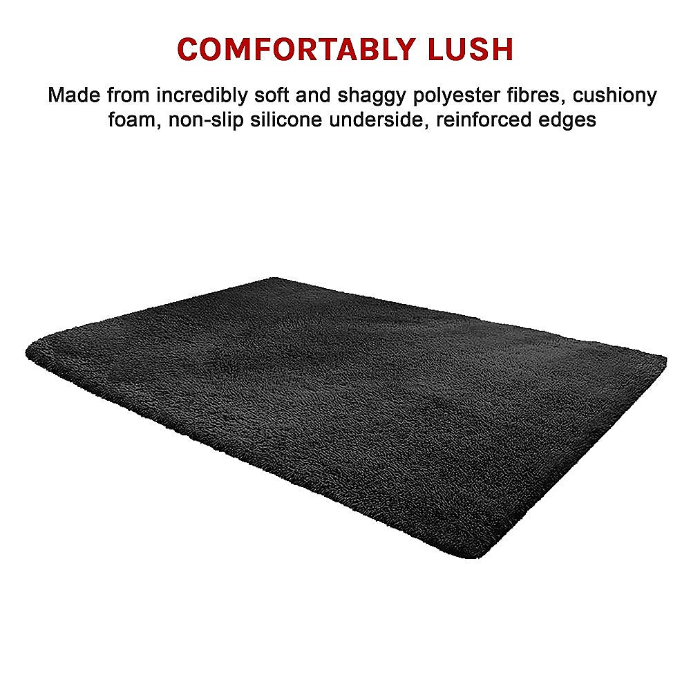 230x200cm Floor Rugs Large Shaggy Rug Area Carpet Bedroom Living Room Mat - Black 7