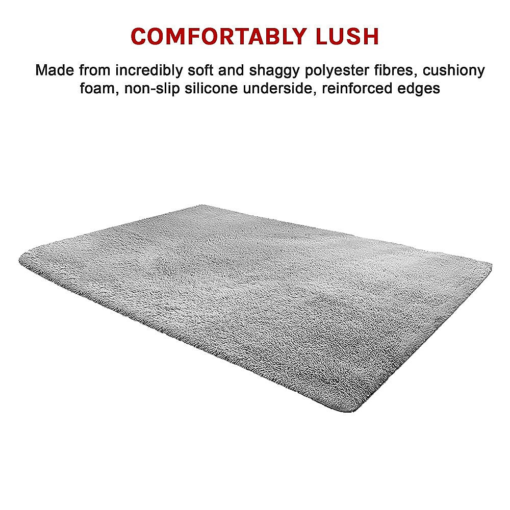 230x160cm Floor Rugs Large Shaggy Rug Area Carpet Bedroom Living Room Mat - Grey 7