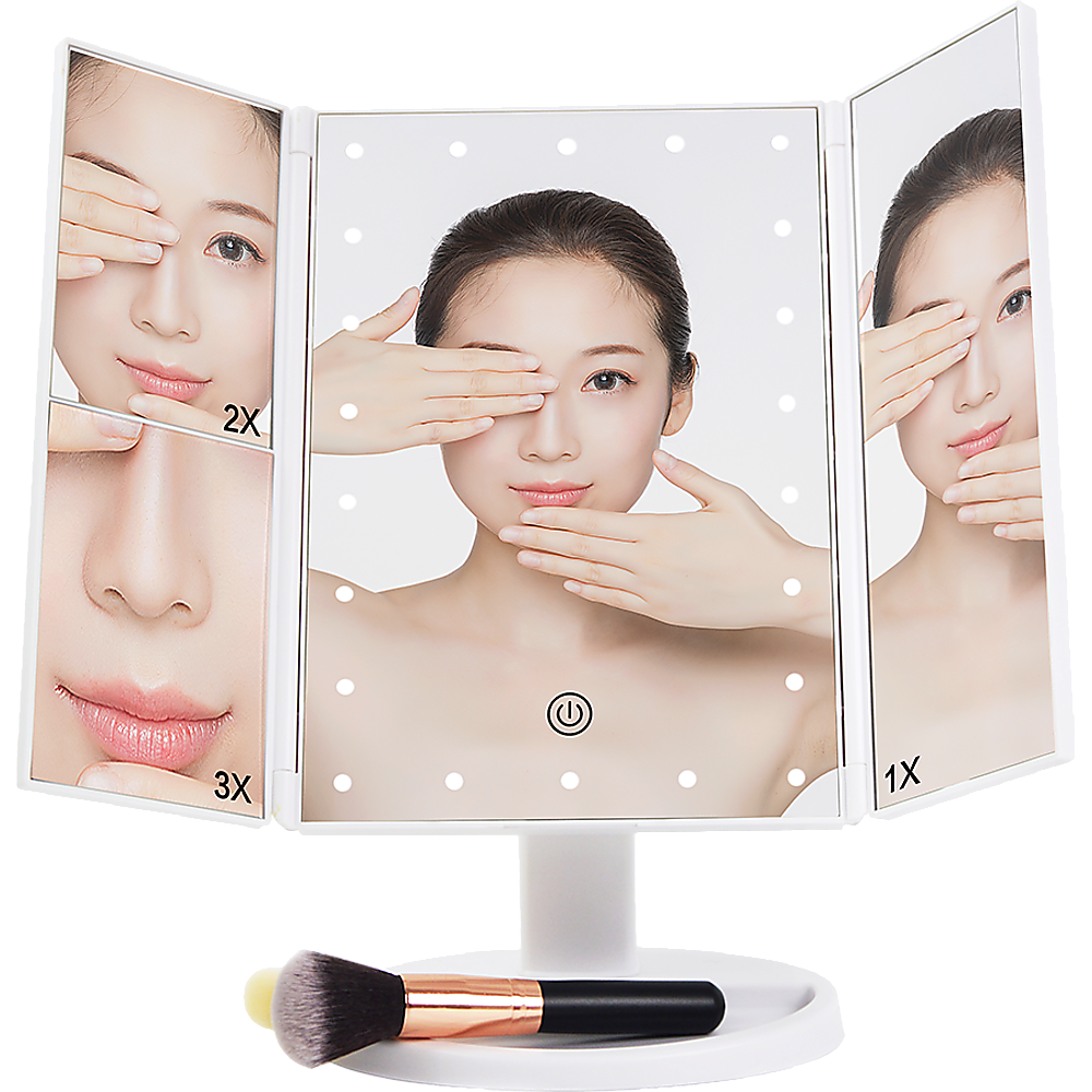 Makeup Mirror With LED Light Standing Mirror Magnifying Tri-Fold Touch 6