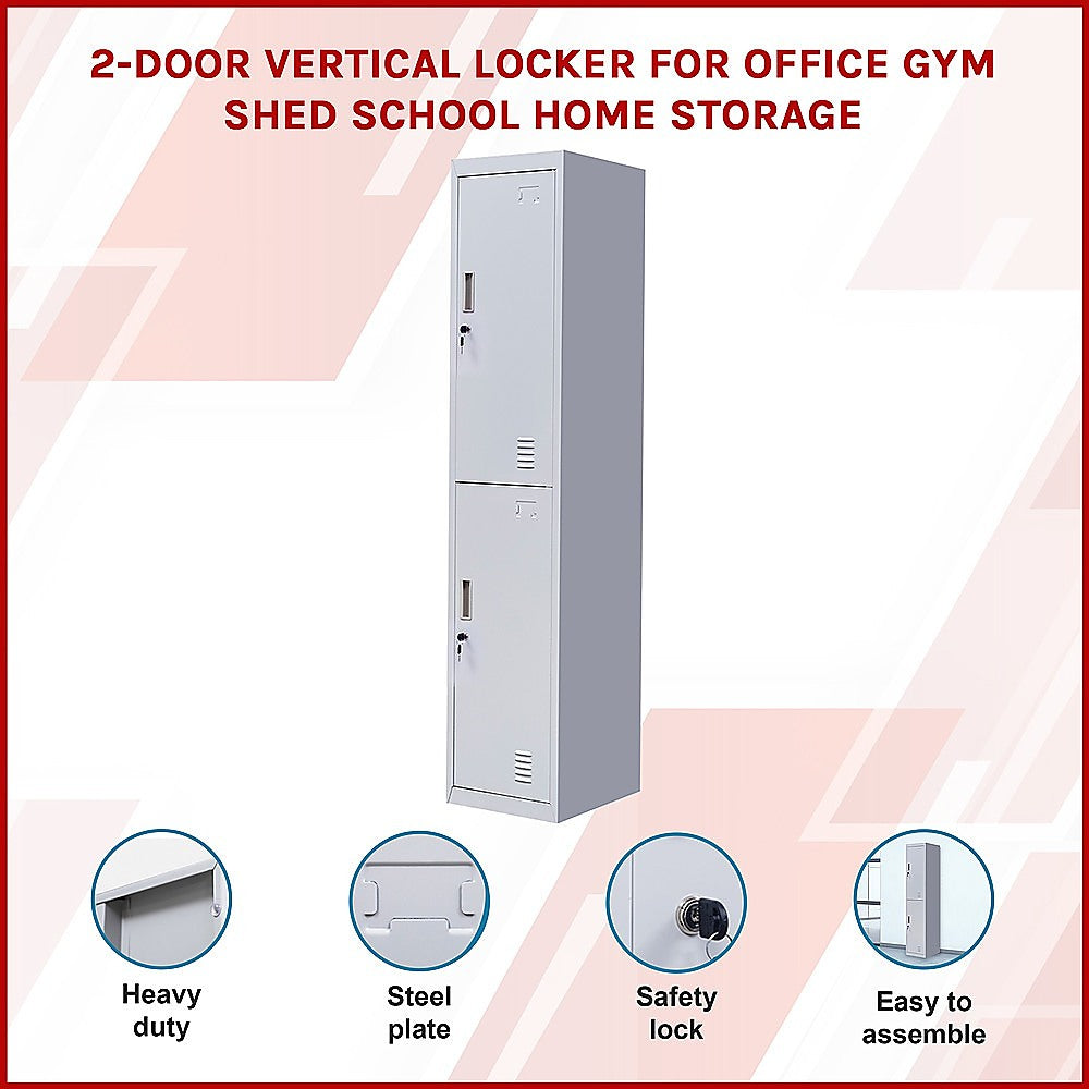 2-Door Vertical Locker for Office Gym Shed School Home Storage 3