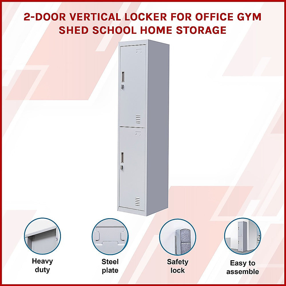 2-Door Vertical Locker for Office Gym Shed School Home Storage 3