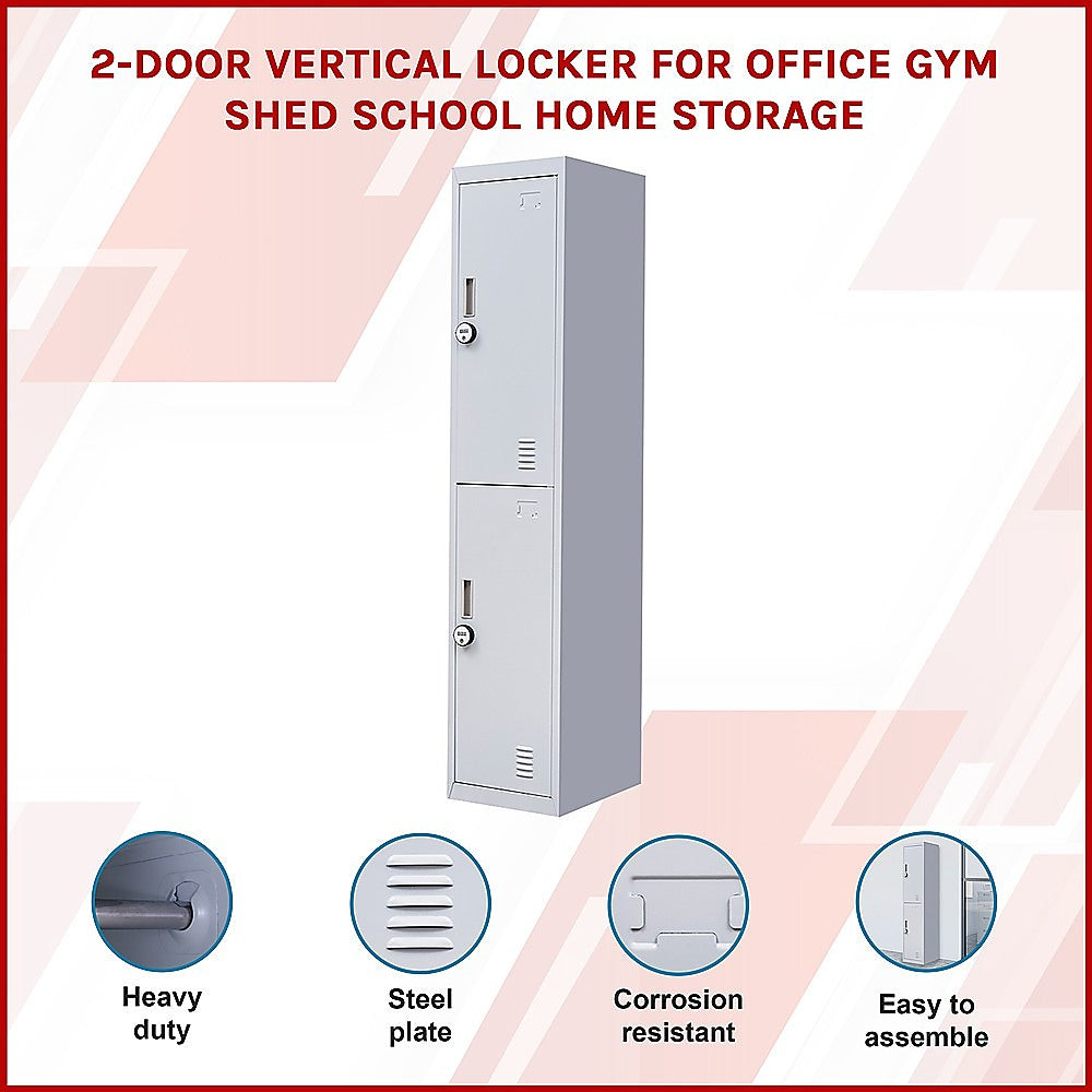 2-Door Vertical Locker for Office Gym Shed School Home Storage 3