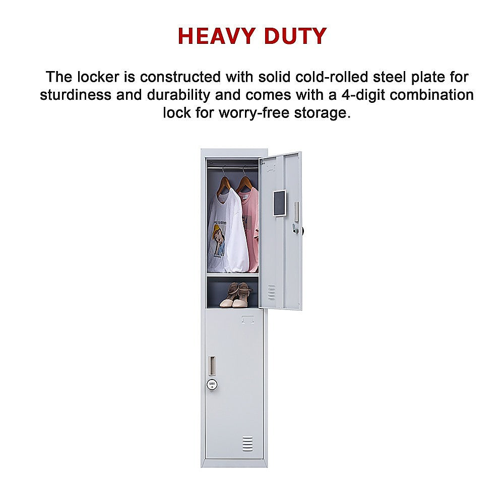 2-Door Vertical Locker for Office Gym Shed School Home Storage 14