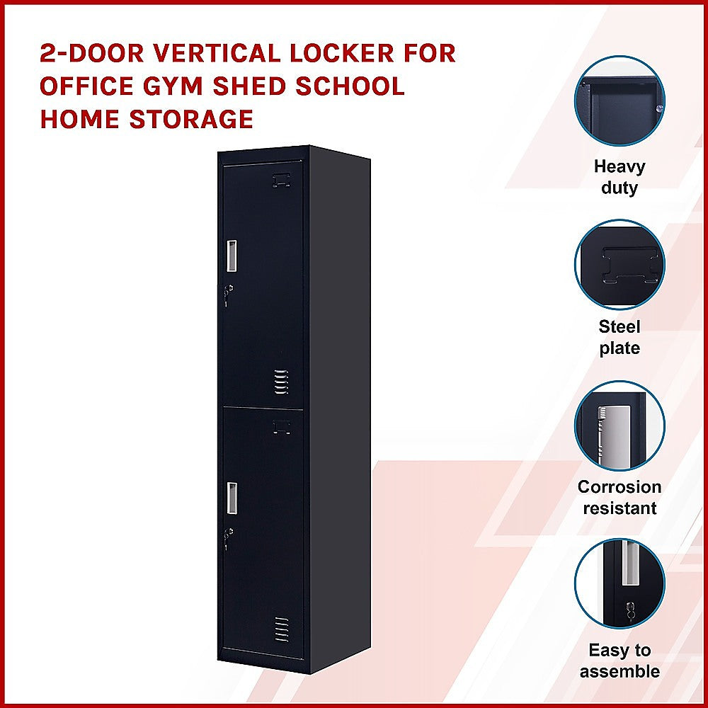 2-Door Vertical Locker for Office Gym Shed School Home Storage 3