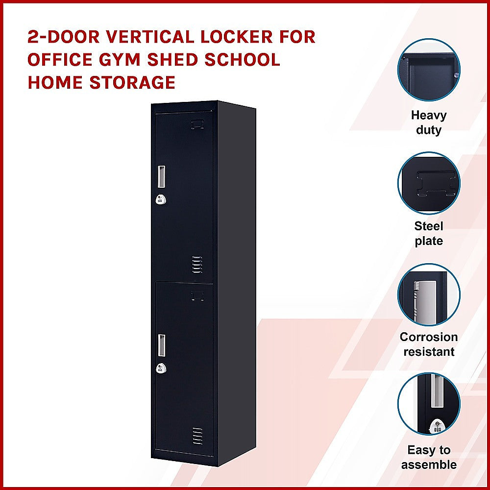 2-Door Vertical Locker for Office Gym Shed School Home Storage 3